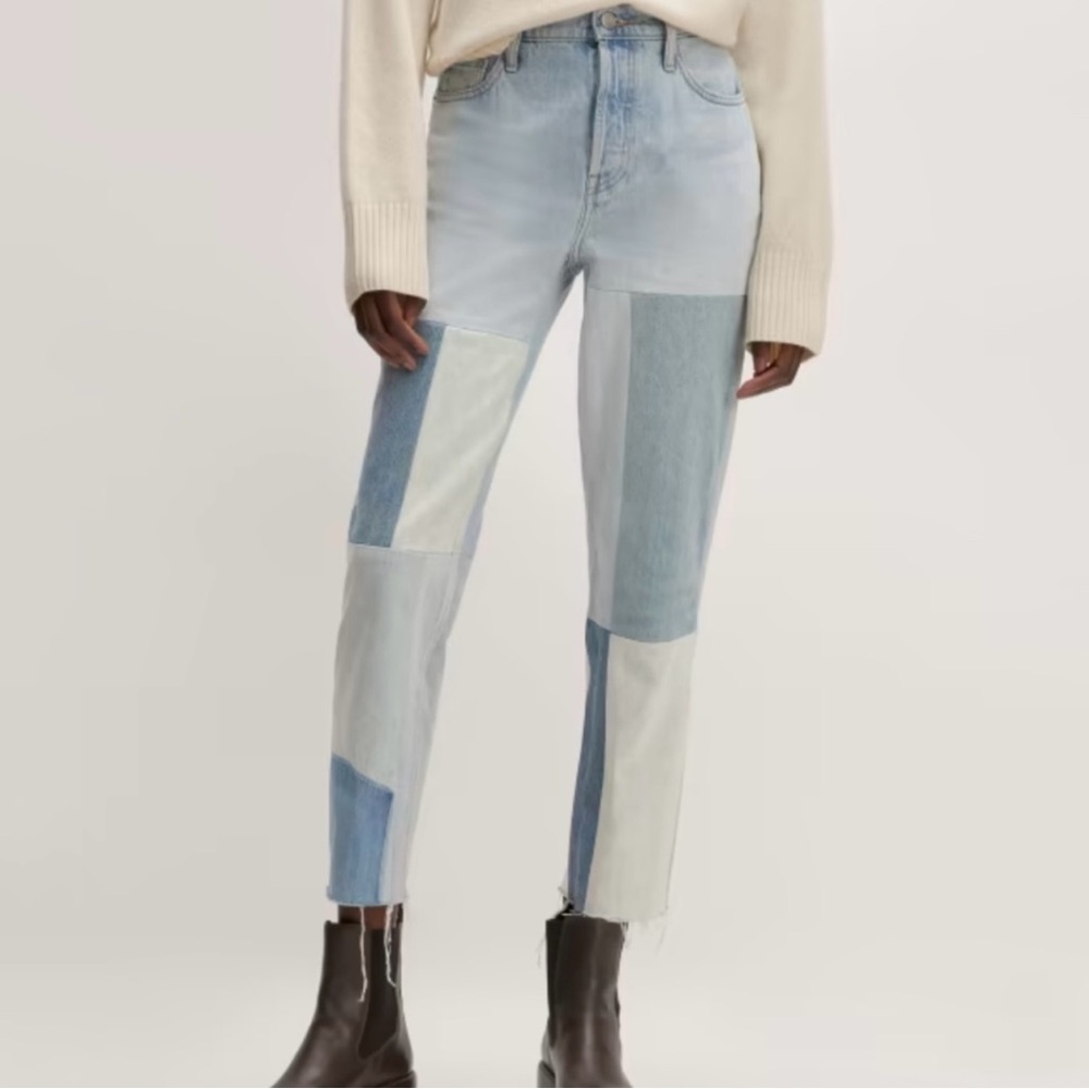Everlane Blue and White Patchwork Cropped Jeans